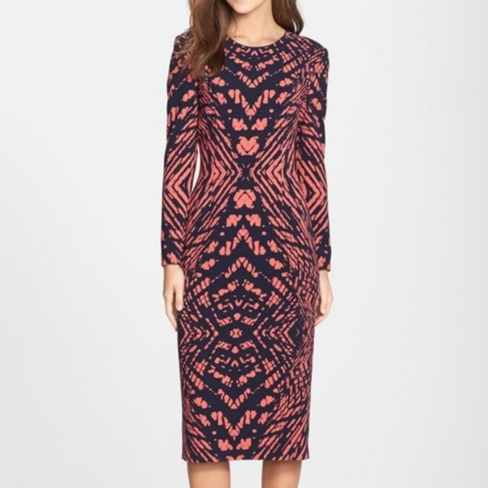 Maggy London Tie Dye Printed Crepe Midi Dress Sz 2
